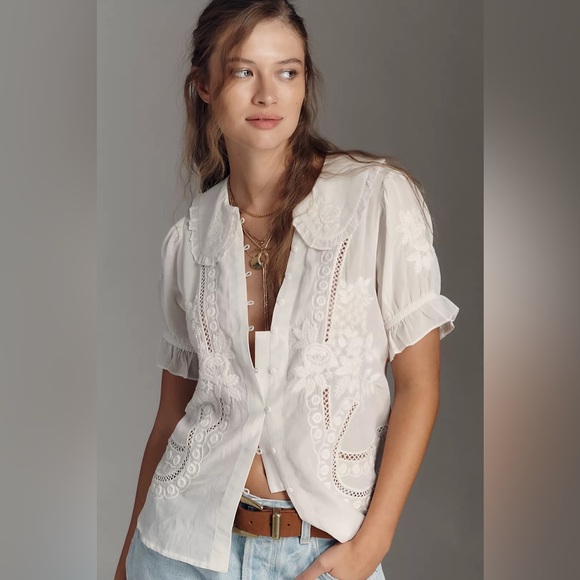 Anthropologie Tops - NWT Pilcro Anthropologie Embroidered Keira Blouse in Size XS